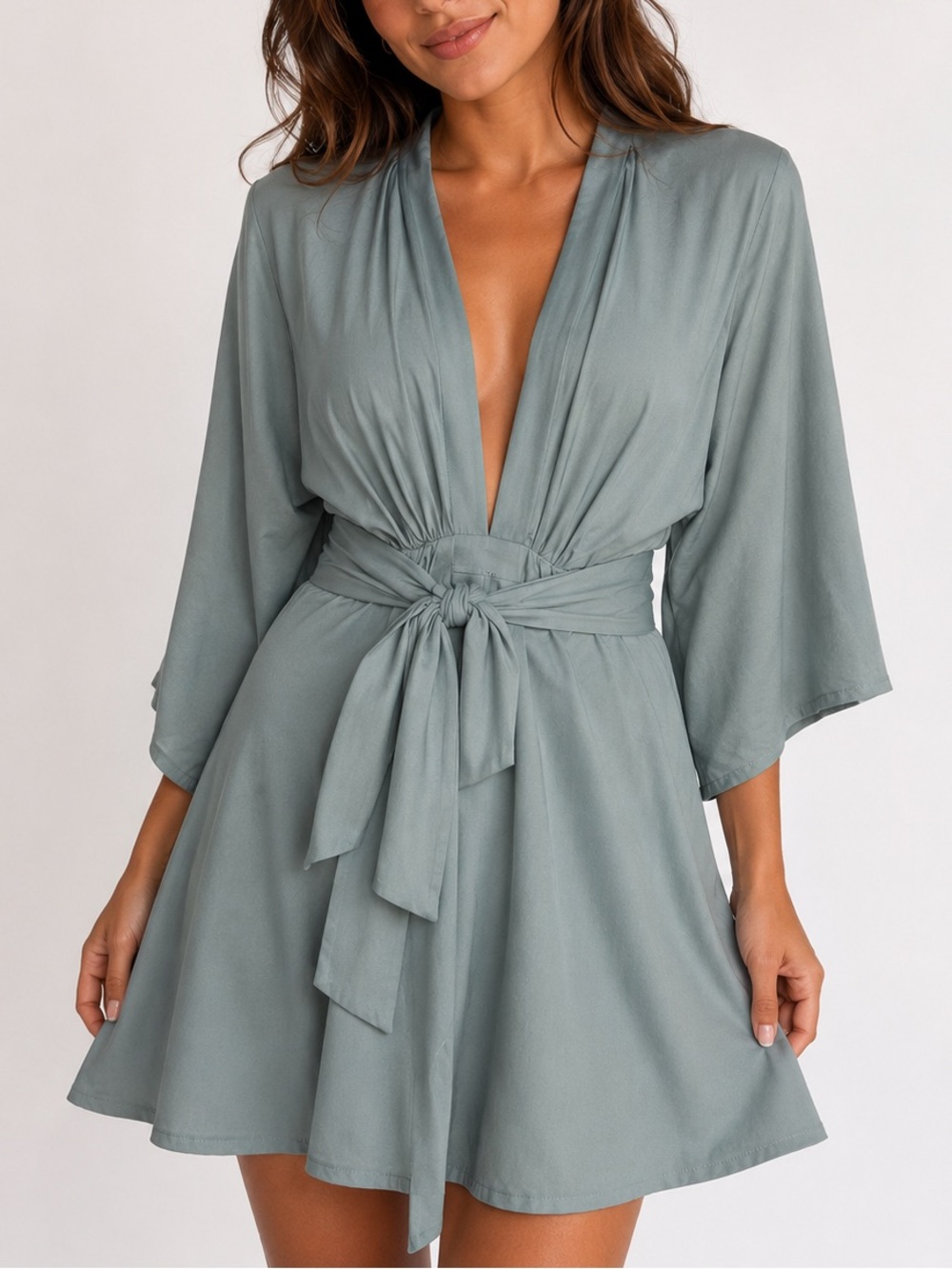 the clothing company Sage Green Tie-Waist Kimono Robe